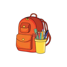 Cheerful School Backpack and Pencil Cup Clipart Illustration for Educational Materials