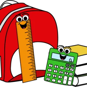 Cheerful School Supplies Clipart with Playful Ruler and Calculator Characters