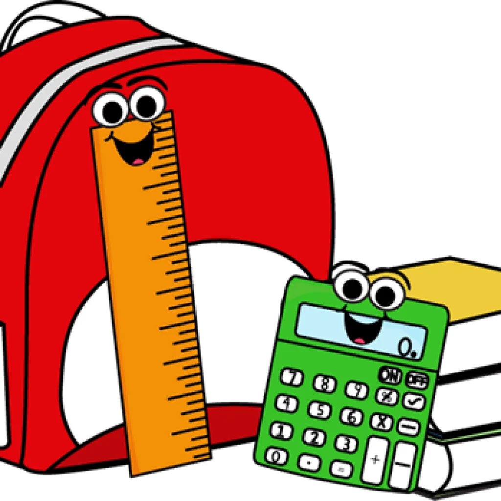 Cheerful School Supplies Clipart with Playful Ruler and Calculator Characters