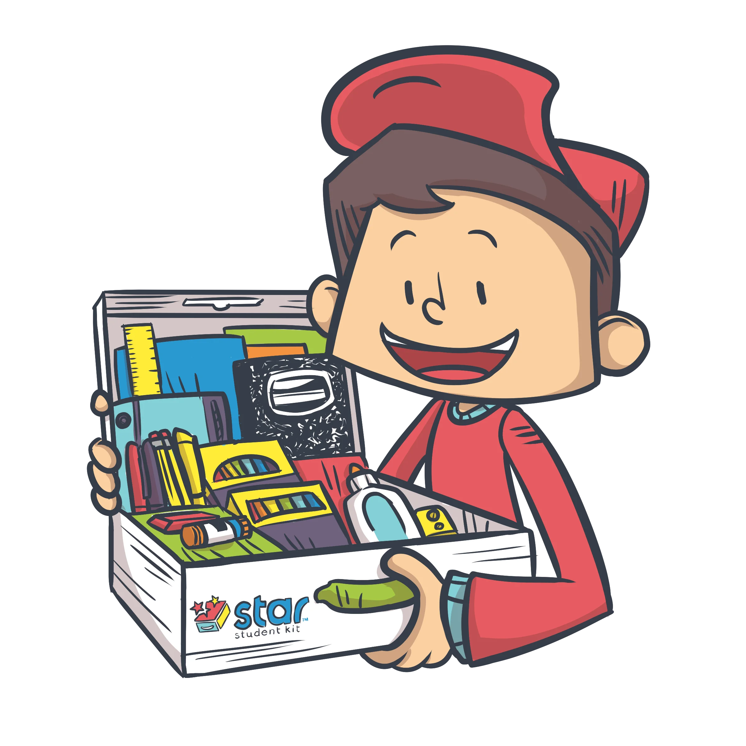 Cheerful Student with Colorful School Supplies Cartoon Clipart Design
