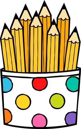 Cheerful Yellow Pencils Bundled in a Colorful Polka Dot Pencil Holder Clipart