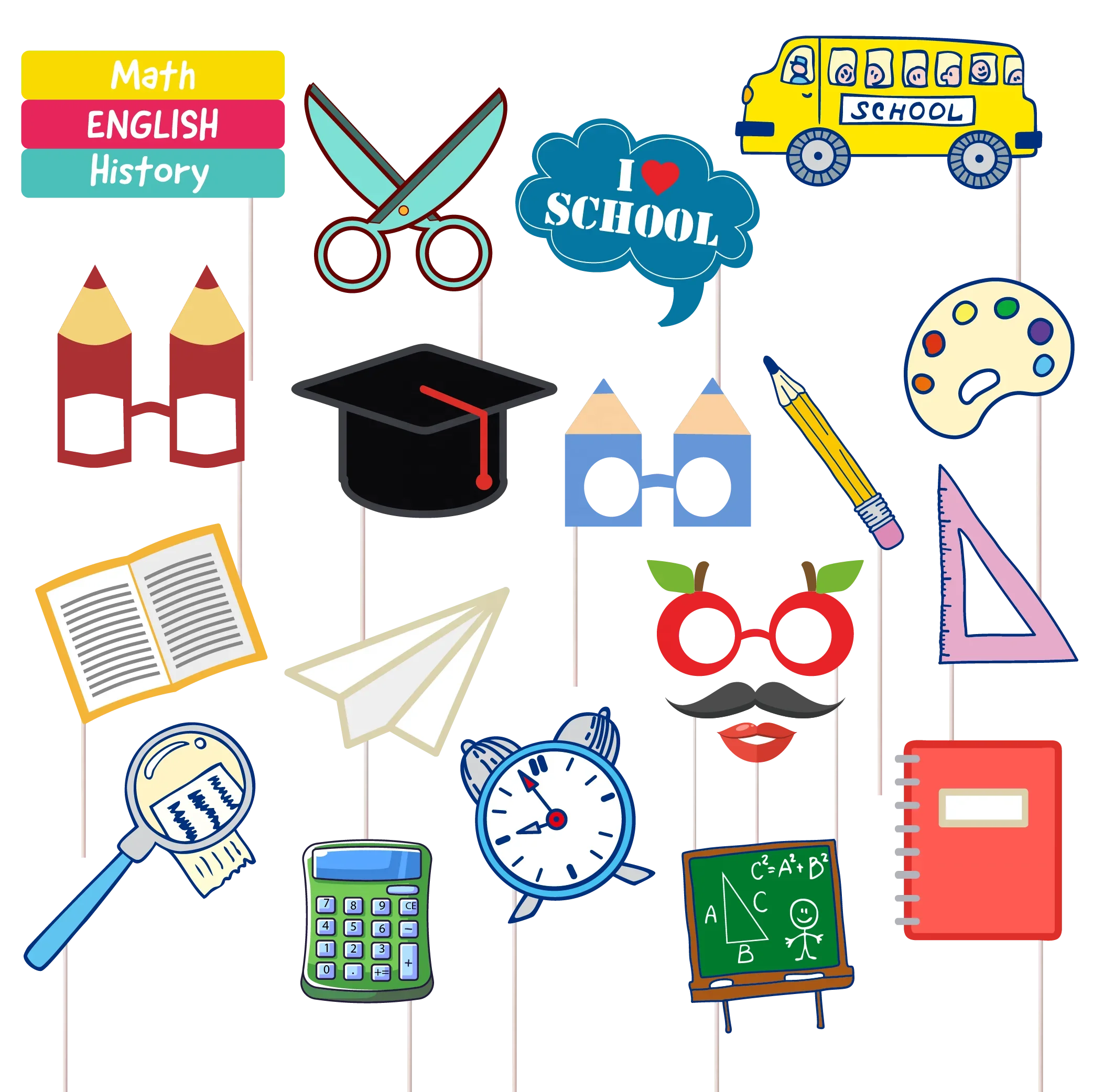 Colorful and Creative School Supplies Clipart Collection for Educational Designs