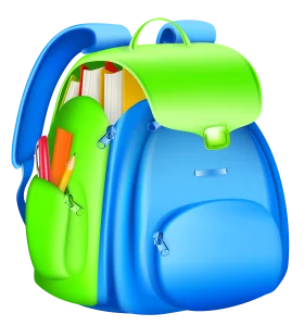 Colorful School Backpack Clipart Design with Bright Blue and Green Accents