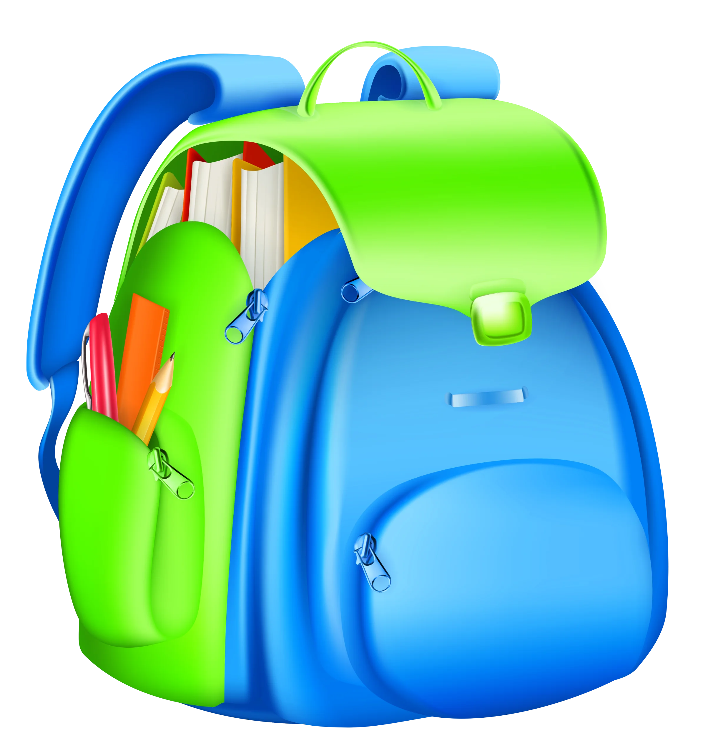 Colorful School Backpack Clipart Design with Bright Blue and Green Accents