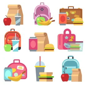 Colorful School Lunch Boxes and Backpacks Clipart Collection for Kids