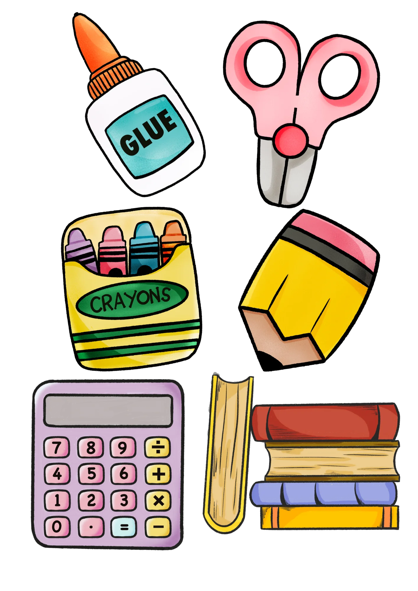 Colorful School Supplies Clipart Collection: Essential Learning Tools Illustration