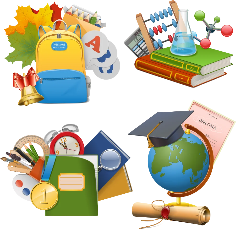 Colorful School Supplies Clipart Collection for Educational Resources and Design