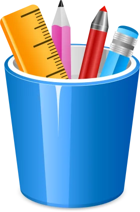 Colorful School Supplies Clipart: Pencil Holder with Writing and Measuring Tools