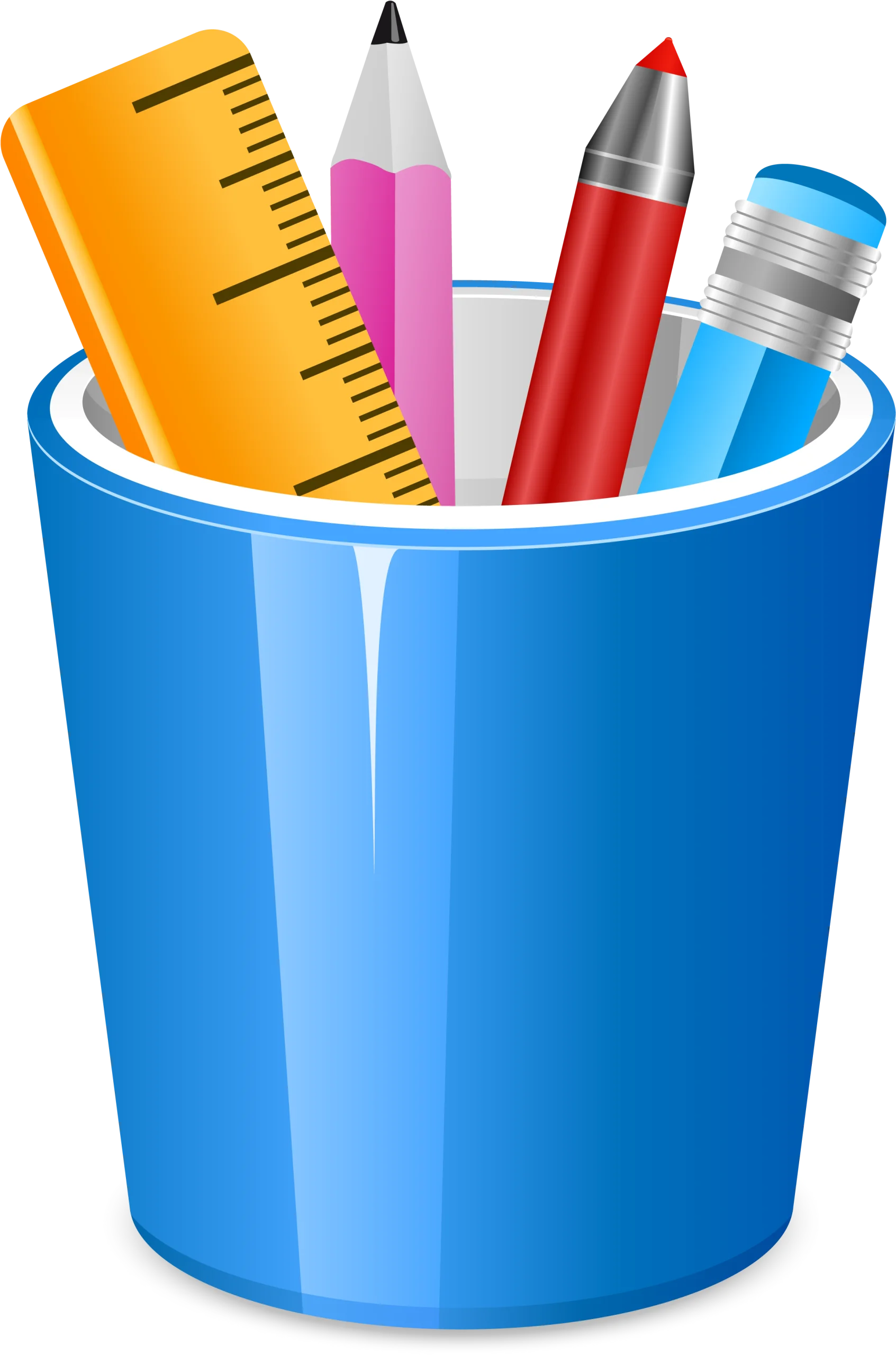 Colorful School Supplies Clipart: Pencil Holder with Writing and Measuring Tools