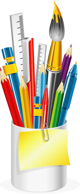 Colorful School Supplies Clipart: Pencils, Rulers, and Art Tools in a Holder