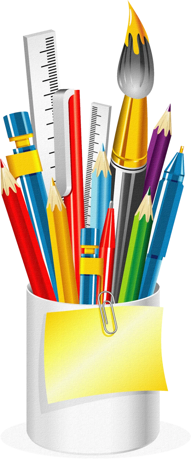 Colorful School Supplies Clipart: Pencils, Rulers, and Art Tools in a Holder