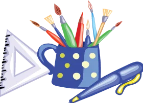 Creative School Supplies Clipart with Colorful Art Tools and Stationery