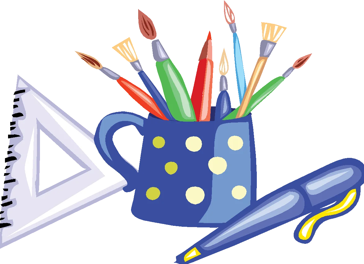 Creative School Supplies Clipart with Colorful Art Tools and Stationery