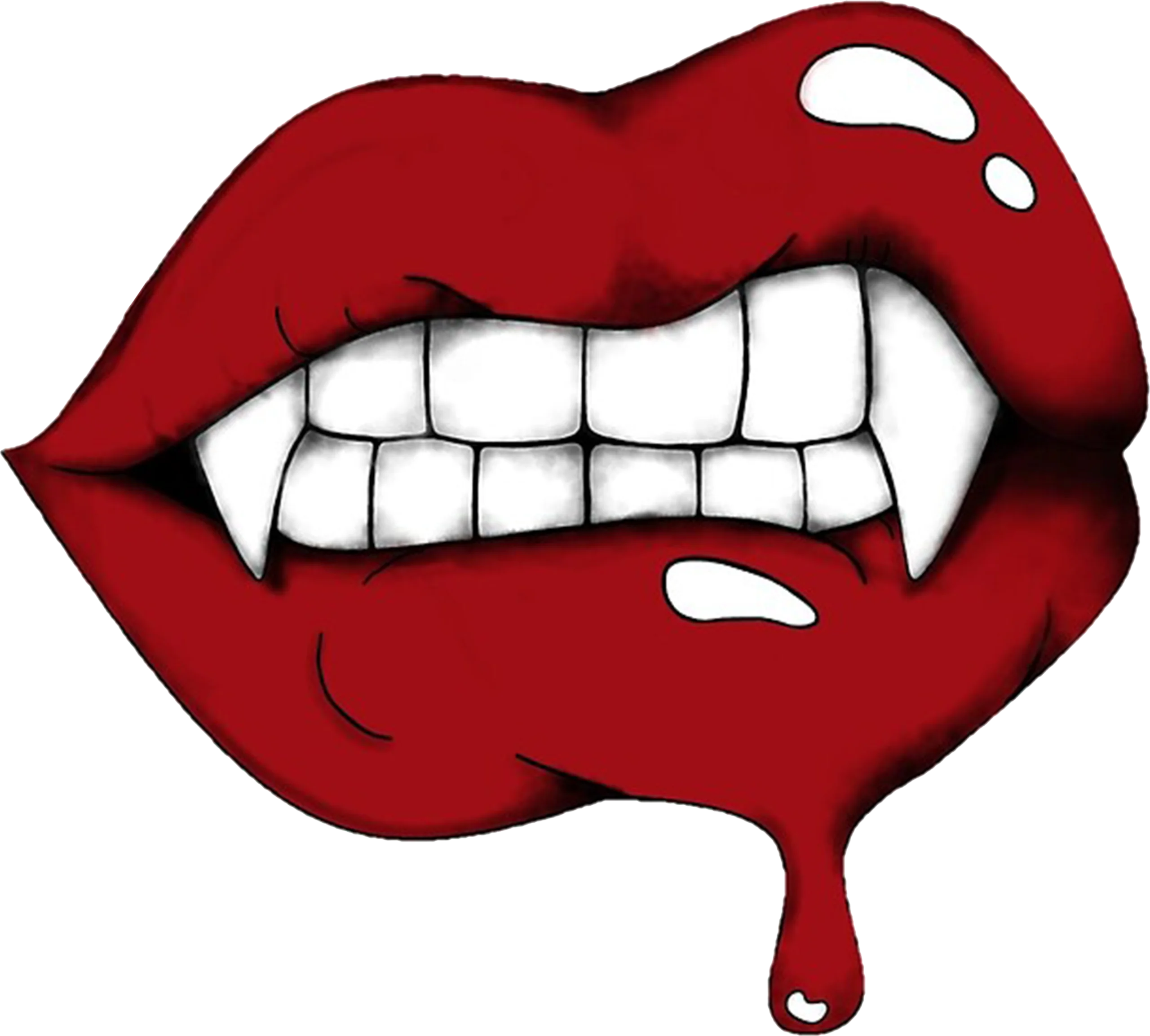 Dramatic Vampire Fangs Crimson Lips Graphic Clipart Design