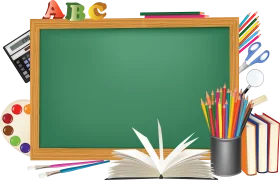 Educational Essentials Clipart: Chalkboard, Books, and Learning Tools Illustration