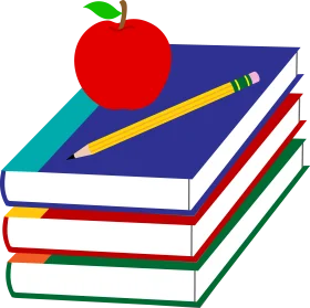 Educational Essentials Clipart: Stacked Books with Pencil and Apple