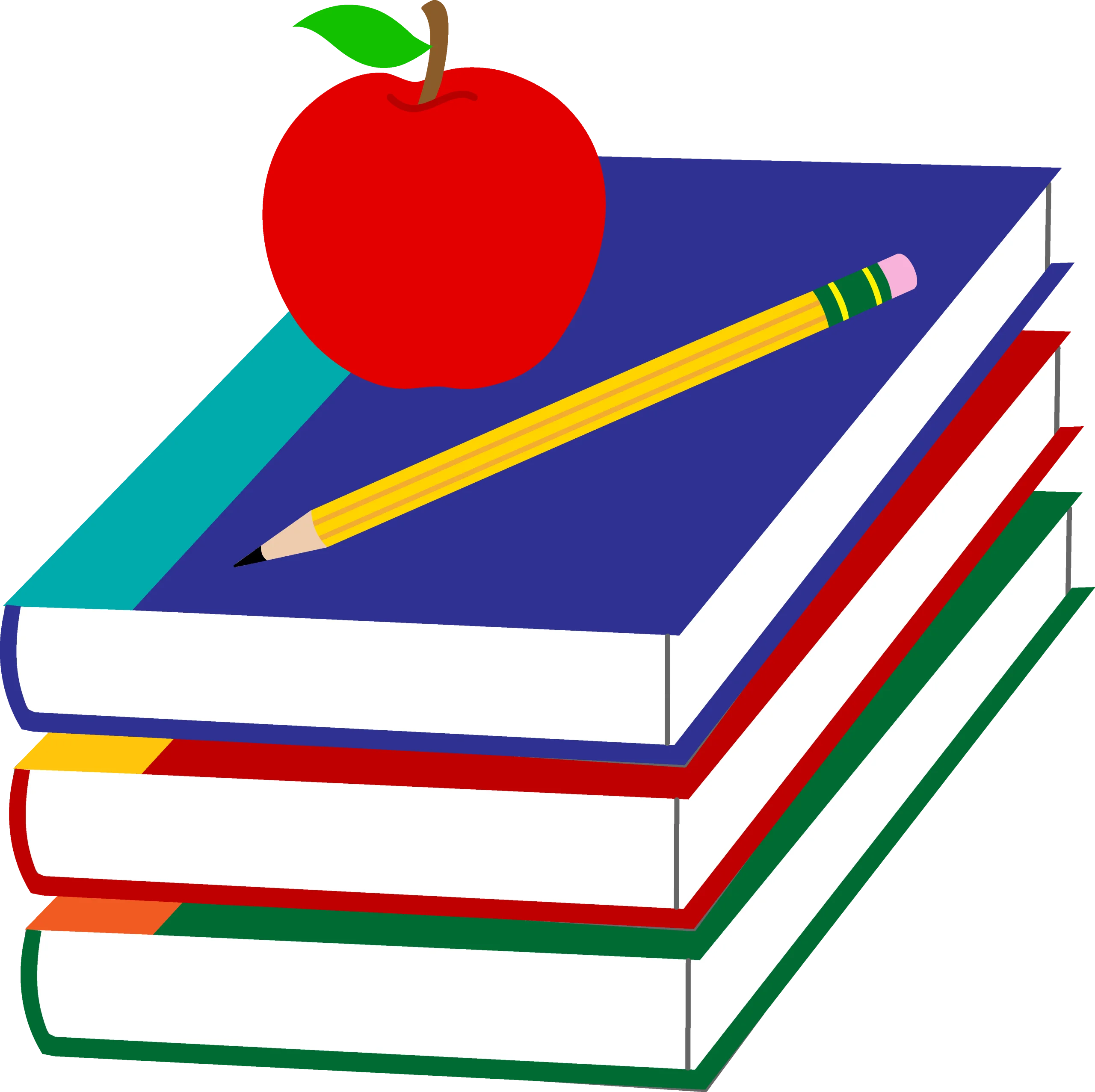 Educational Essentials Clipart: Stacked Books with Pencil and Apple