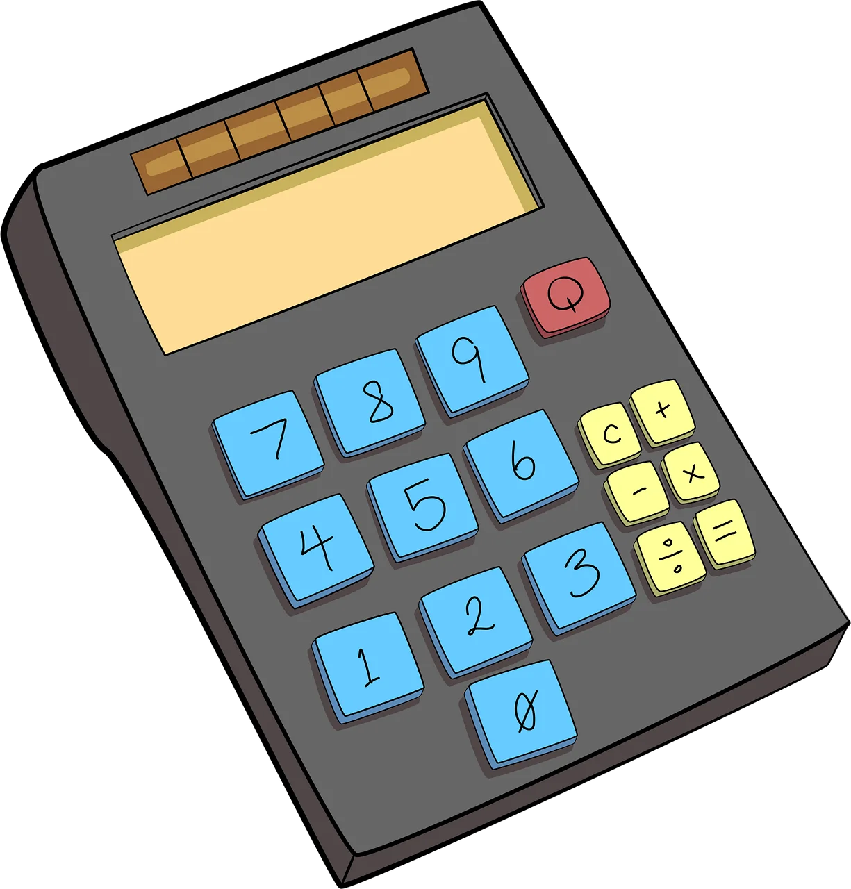 Handheld Electronic Calculator Clipart with Colorful Numeric Keypad