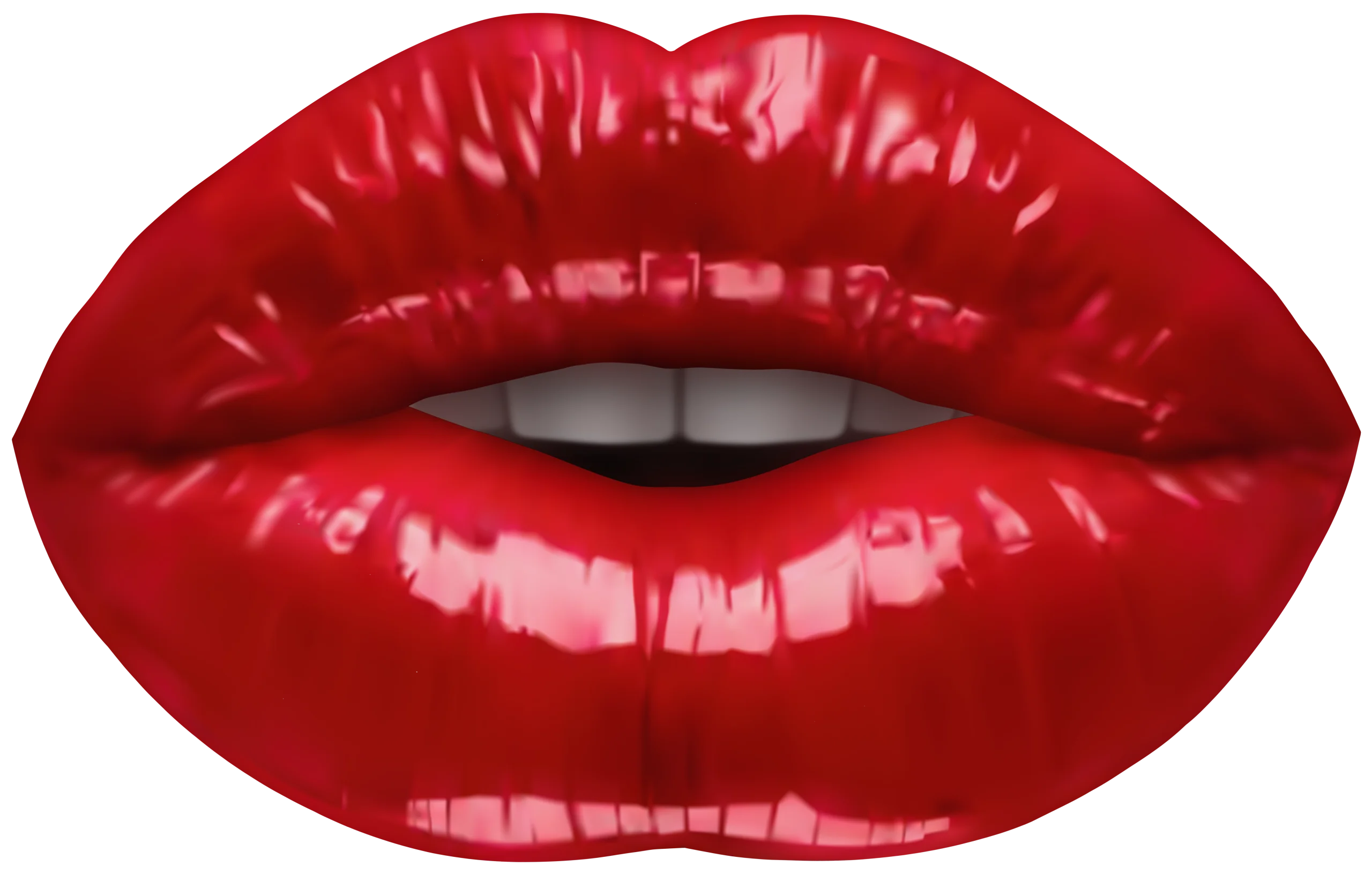 Luscious Crimson Lips Clipart: Sensual Glossy Pout Graphic Design Element