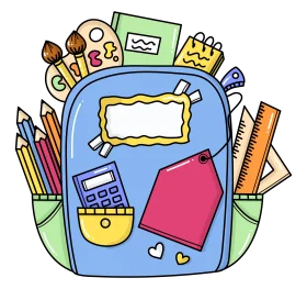 Playful School Supplies Clipart with Backpack and Essential Learning Tools