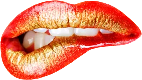 Sensational Metallic Red and Gold Glossy Lips Clipart Design