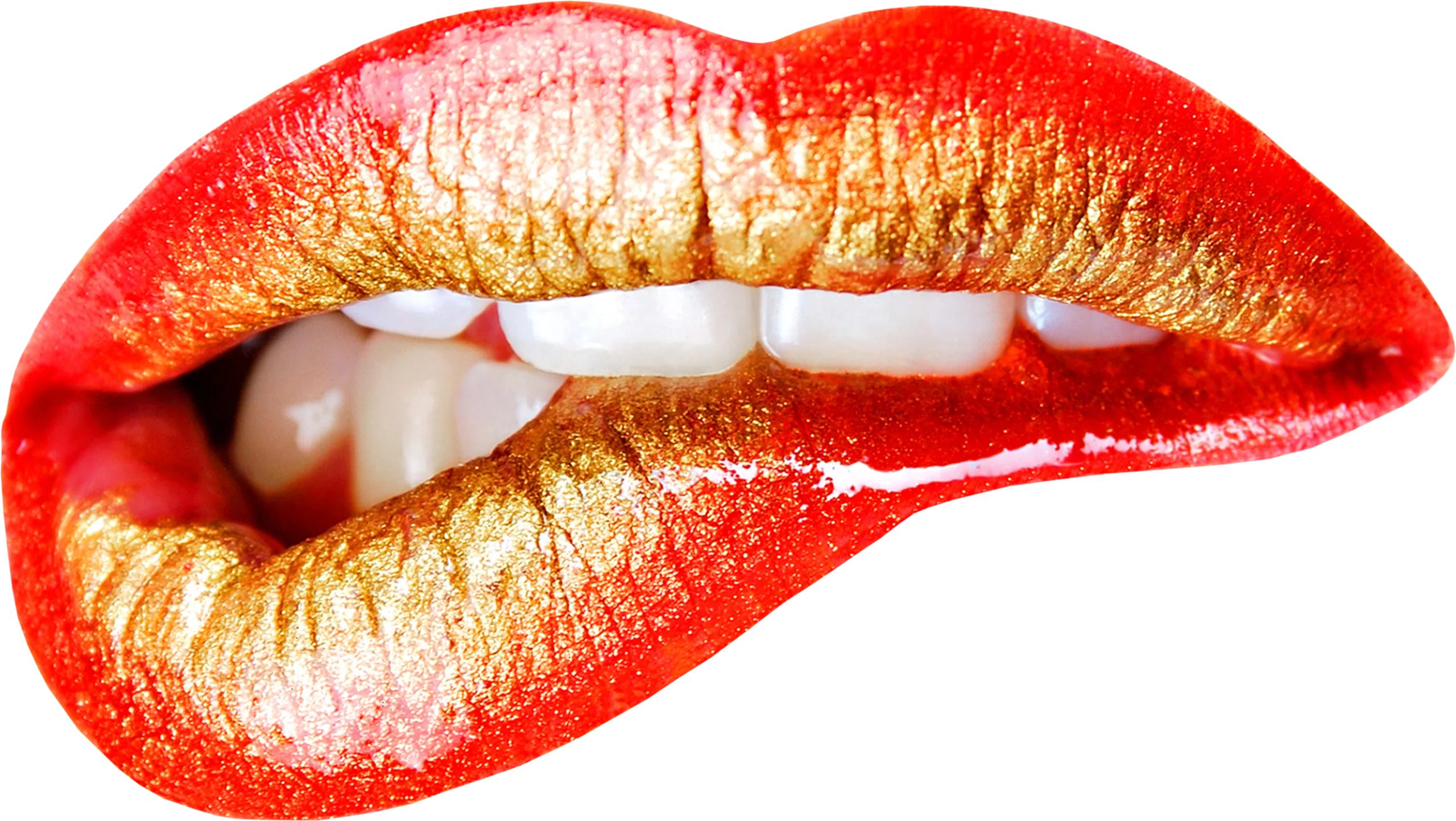 Sensational Metallic Red and Gold Glossy Lips Clipart Design