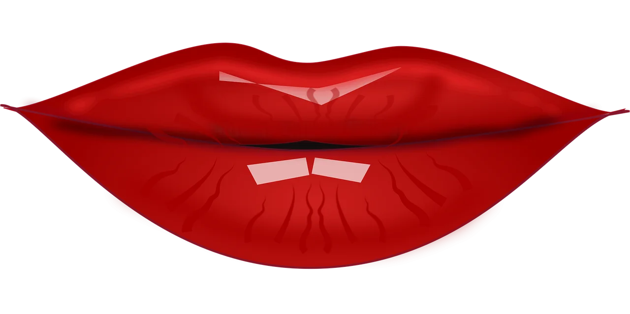 Sensual Red Glossy Lipstick Curve Clipart Illustration of Feminine Charm