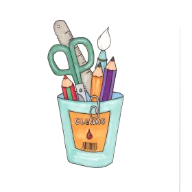 Whimsical School Supplies Clipart: Colorful Desk Essentials in a Charming Cup