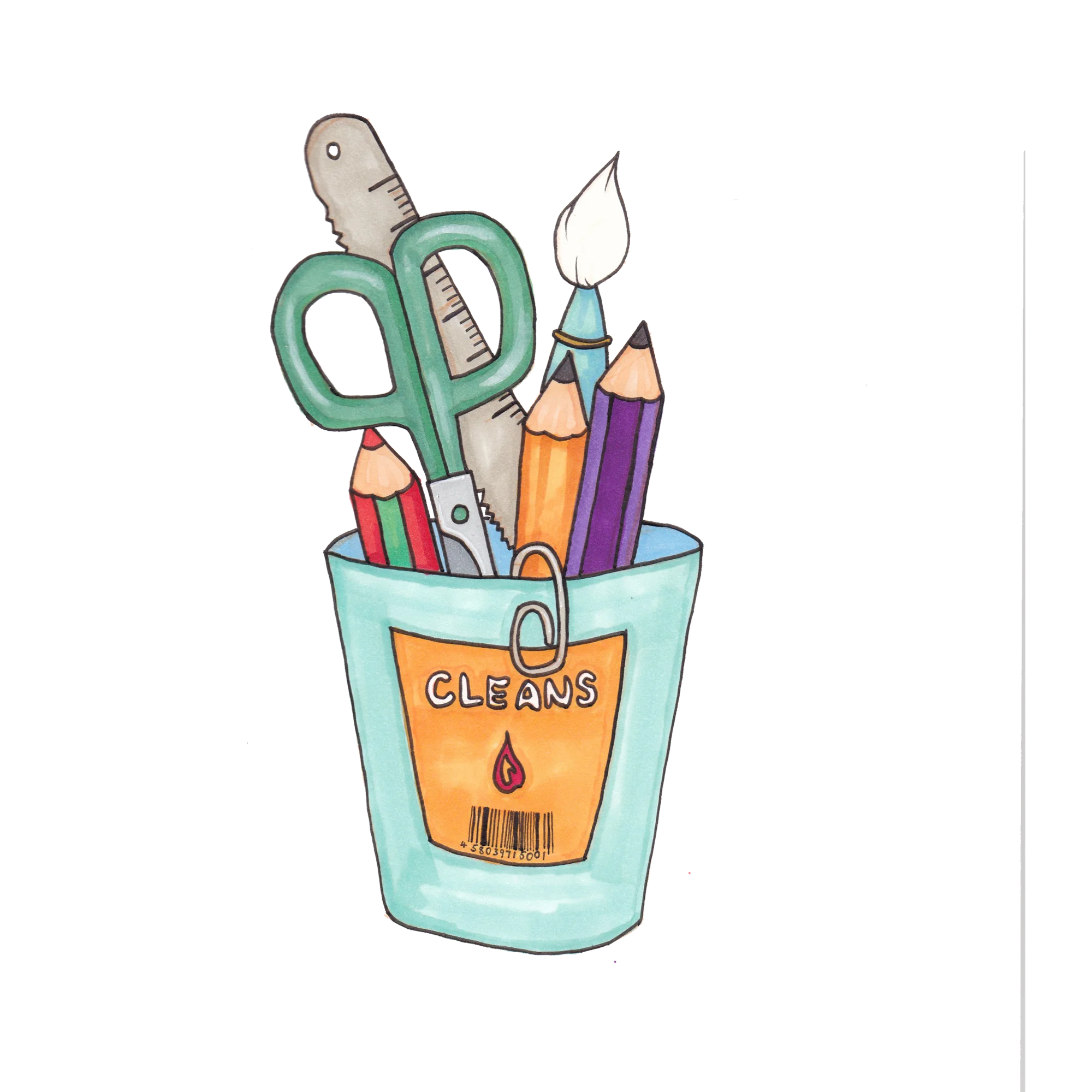 Whimsical School Supplies Clipart: Colorful Desk Essentials in a Charming Cup
