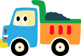 Cheerful Cartoon Dump Truck Clipart: A Playful Transportation Vehicle Illustration