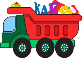 Cheerful Cartoon Dump Truck Loaded with Colorful Alphabet Letters Clipart