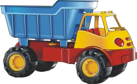 Cheerful Children's Cartoon Dump Truck Clipart with Bold Color Palette