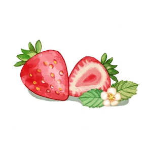Delightful Watercolor Strawberries Clipart with Soft Green Leaves and Blossom