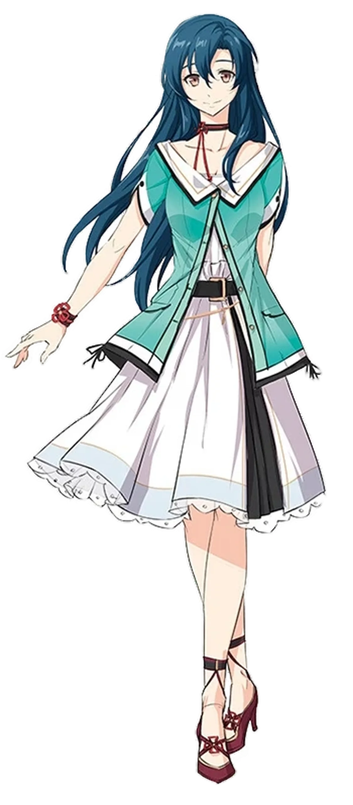 Elegant Anime-Style Female Character Clipart in Teal and White Ensemble