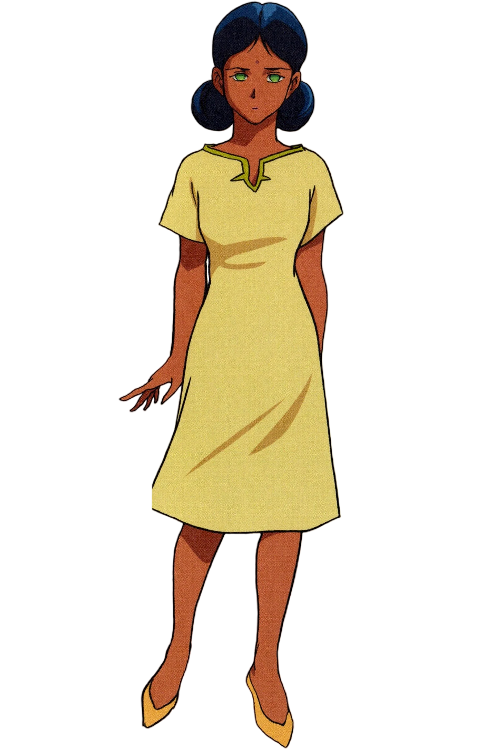 Elegant Retro-Style Female Clipart in Soft Yellow A-Line Dress