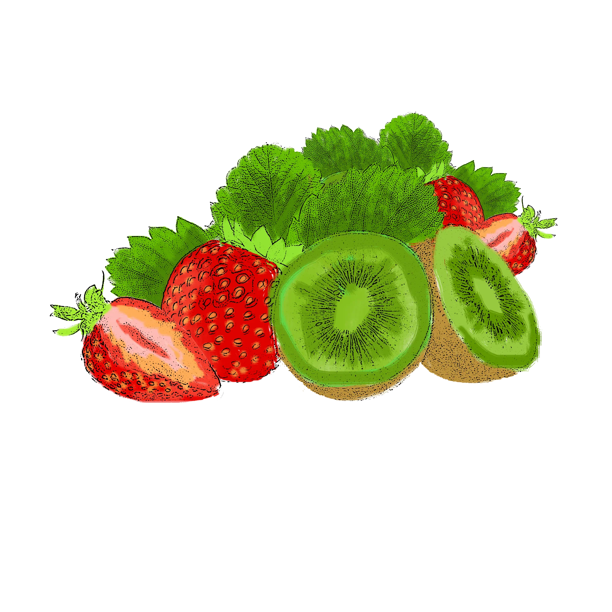 Fresh and Colorful Strawberries and Kiwi Fruits Artistic Clipart Design