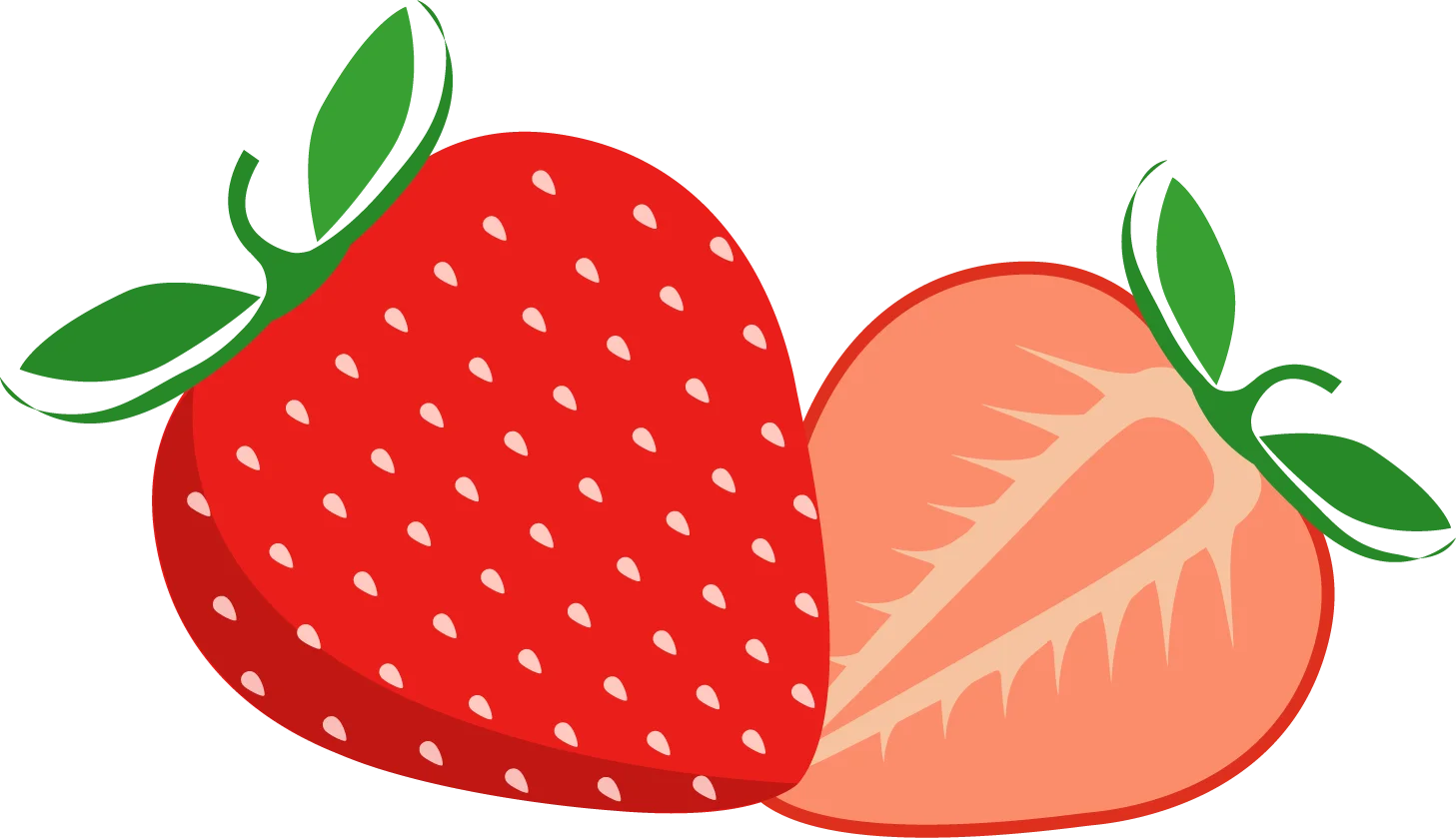 Fresh and Juicy Strawberries Clipart Design with Whole and Sliced Fruits