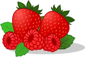 Fresh Red Strawberries and Raspberries Delightful Summer Fruit Clipart Illustration