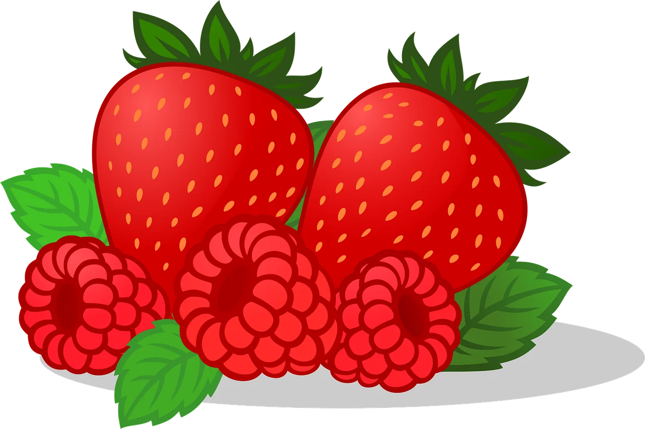 Fresh Red Strawberries and Raspberries Delightful Summer Fruit Clipart Illustration