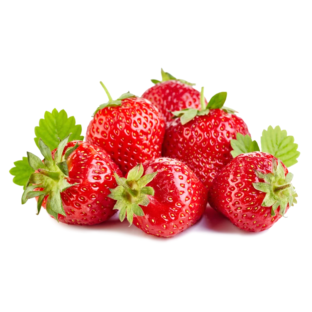 Fresh Ripe Red Strawberries Clipart with Green Leaves - Juicy Summer Fruit Illustration