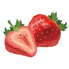 Fresh Ripe Strawberries Clipart - Juicy Red Fruits with Glossy Texture and Green Leaves