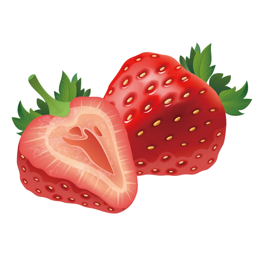 Fresh Ripe Strawberries Clipart - Juicy Red Fruits with Glossy Texture and Green Leaves