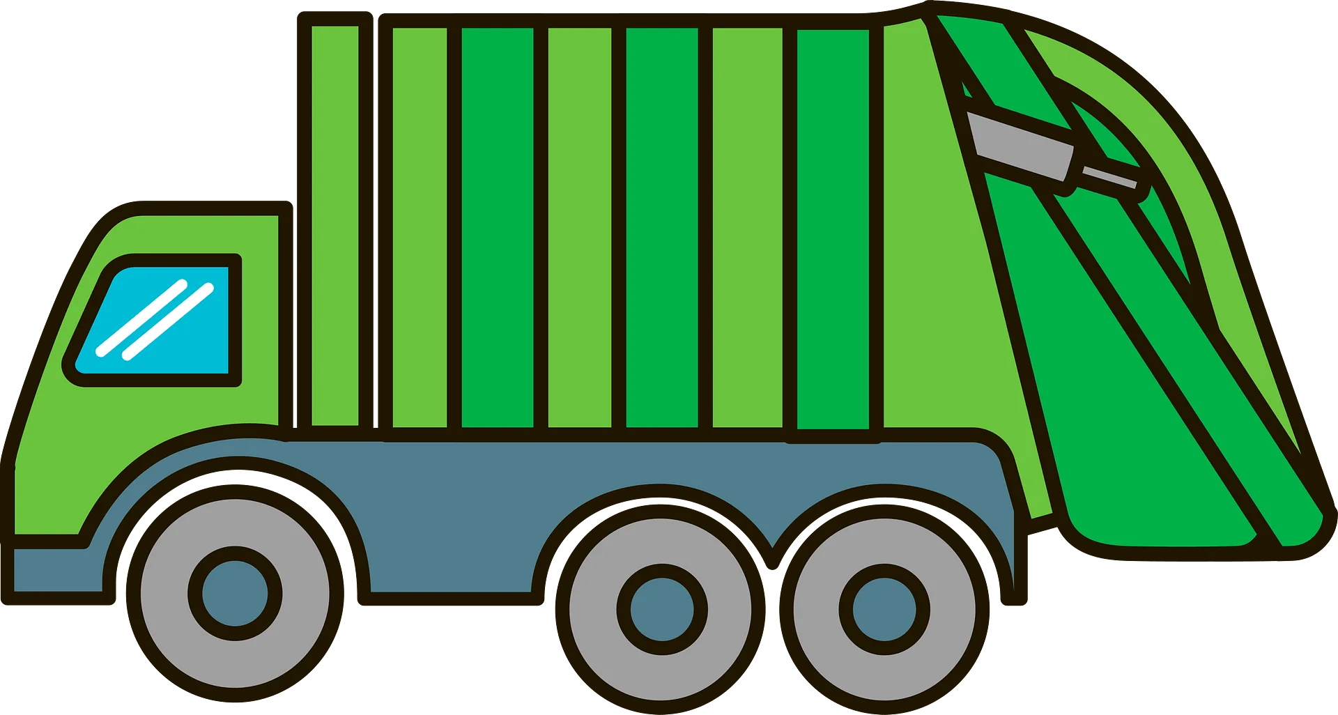 Green Municipal Waste Collection Truck Clipart Illustration for Urban Services