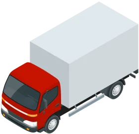 Isometric Delivery Truck Clipart with Red Cabin and White Cargo Box