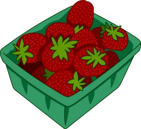 Luscious Red Strawberries in a Green Container Clipart Illustration