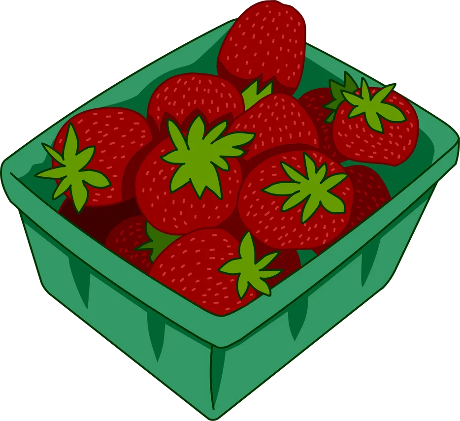 Luscious Red Strawberries in a Green Container Clipart Illustration