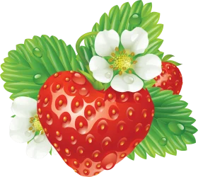 Luscious Ripe Strawberry Clipart with Delicate Blossoms and Green Leaves