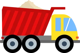 Playful Red and Yellow Dump Truck Clipart - Cartoon Construction Vehicle Illustration