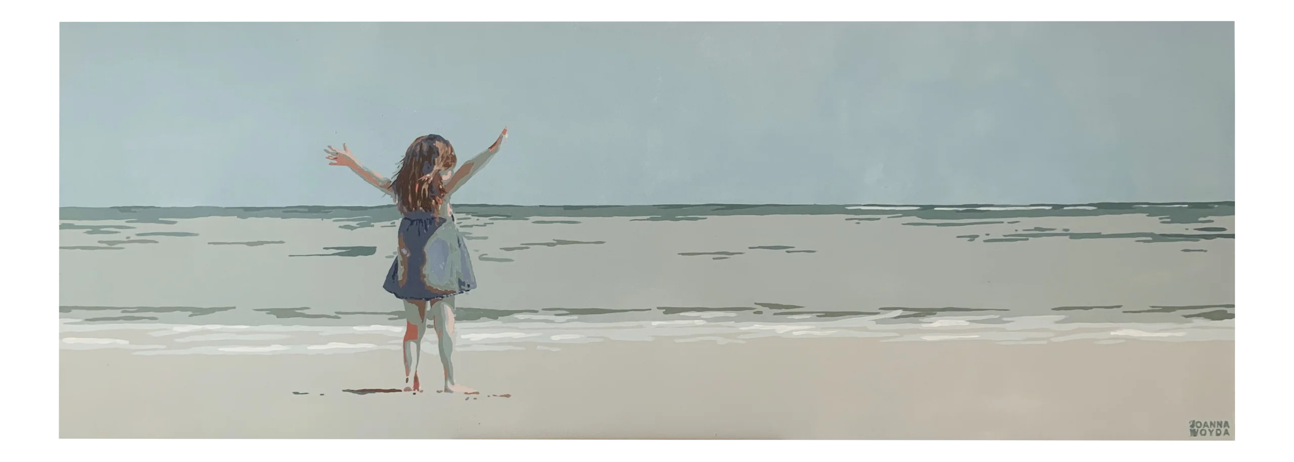 Solitary Silhouette of a Girl Embracing Freedom on a Serene Coastal Clipart Landscape