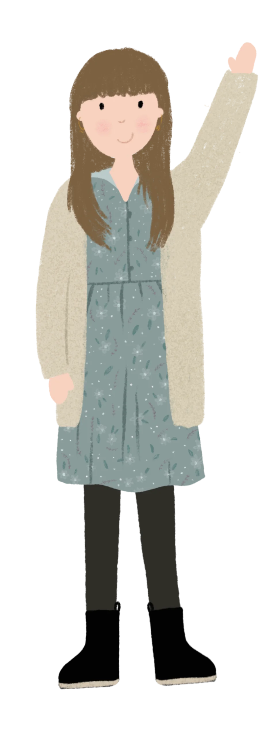 Whimsical Autumn Afternoon Girl Standing Alone Stylish Clipart Illustration